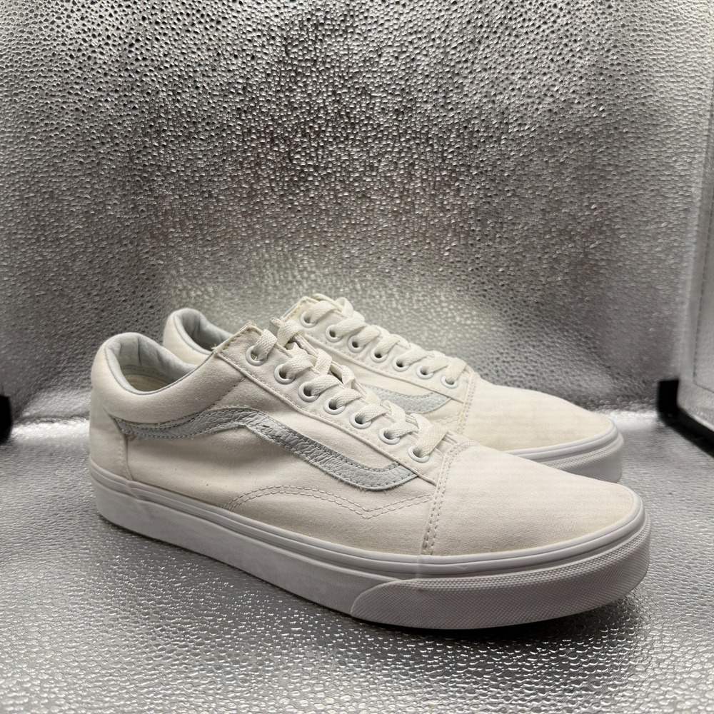 Size 10 Vans Old Skool All White Mens Classic Canvas Low Top Skate Shoes 500714